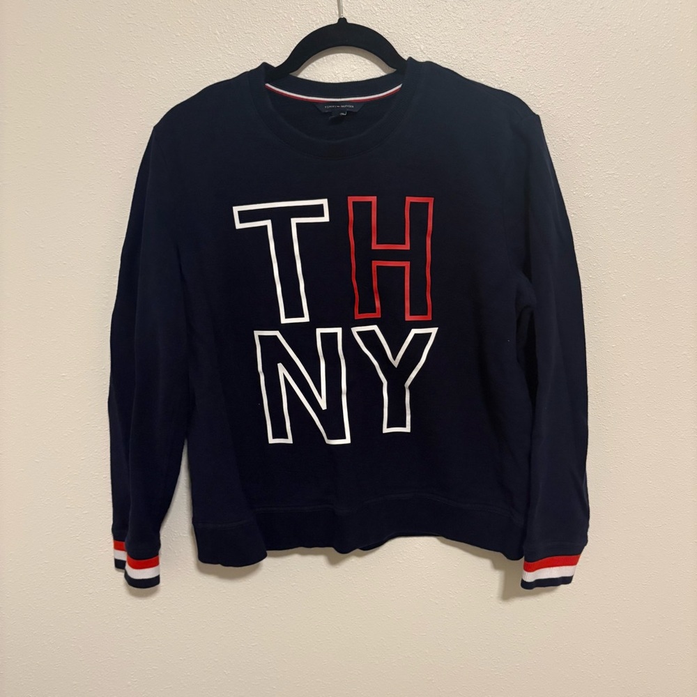 Tommy Hilfiger Navy Sweatshirt with Red and White Accents